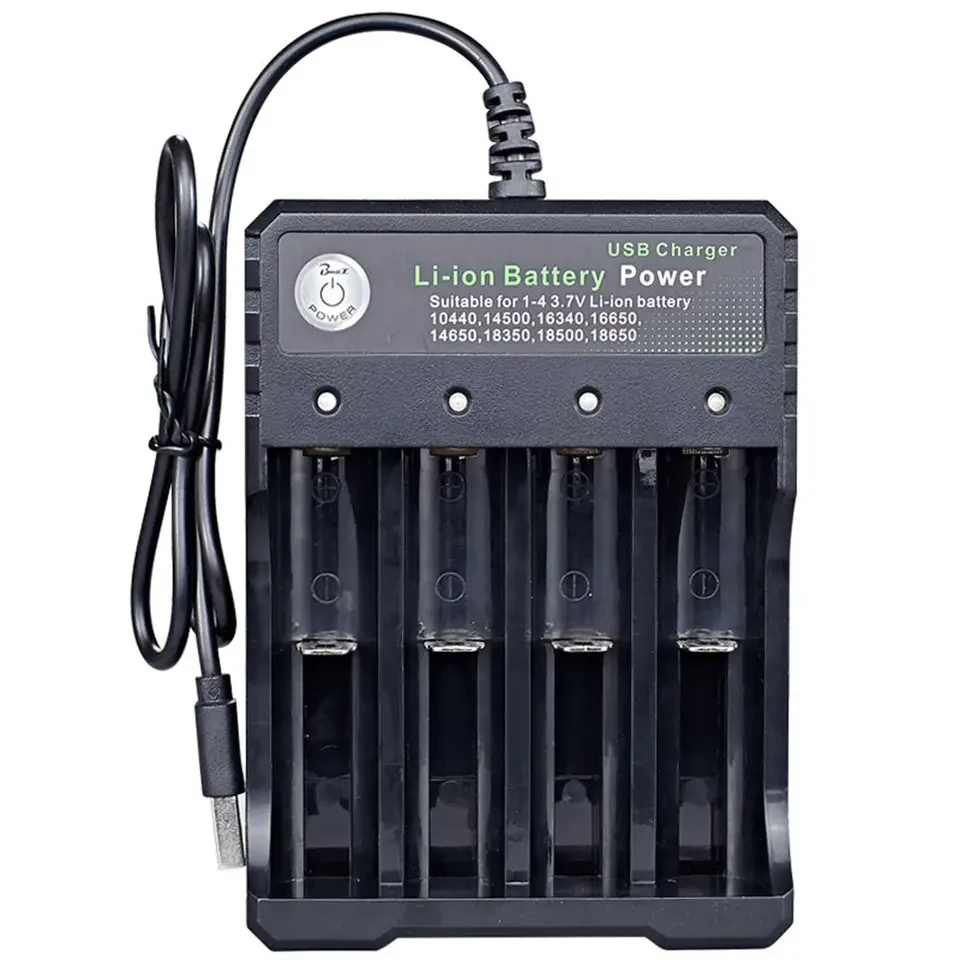 Зарядний пристрій з USB — BH-042100-04 для 4 акумуляторів типу 16340 (CR123A), 18650, 18500, 18350, 14500
