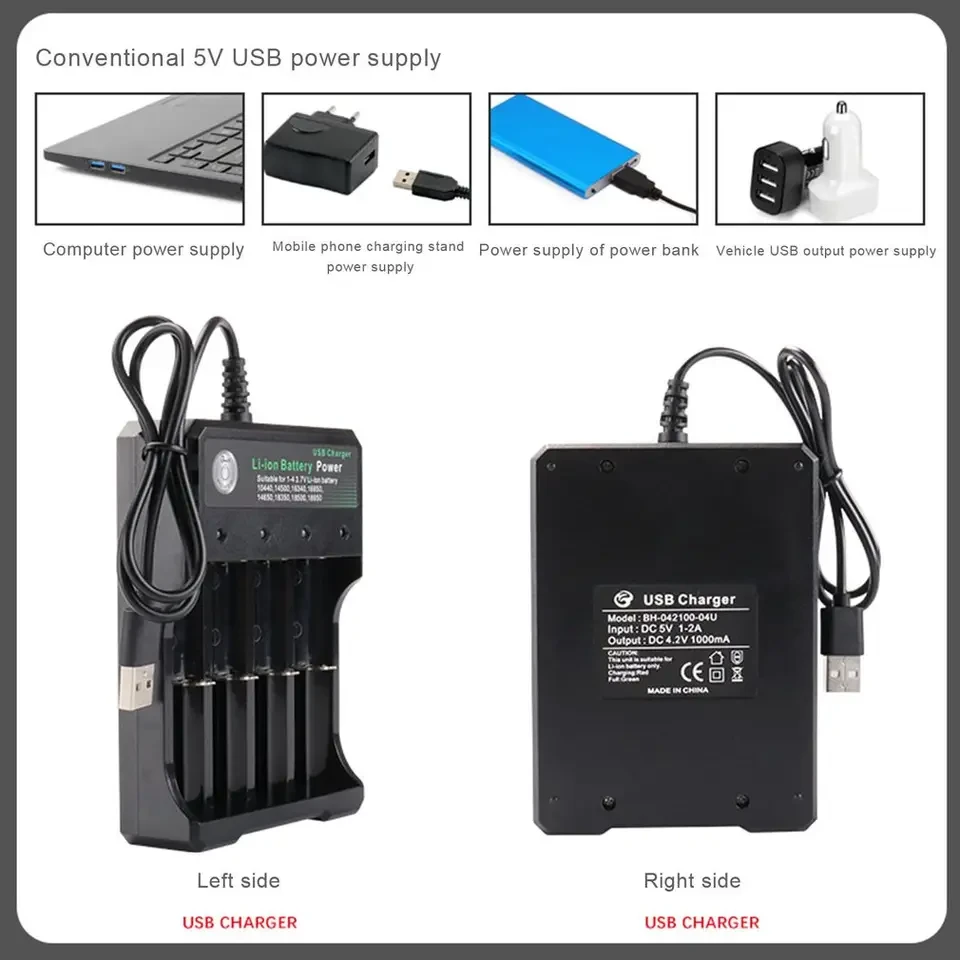 Зарядное устройство с USB - BH-042100-04 для 4-х аккумуляторов типа 16340 (CR123A), 18650, 18500, 18350, 14500