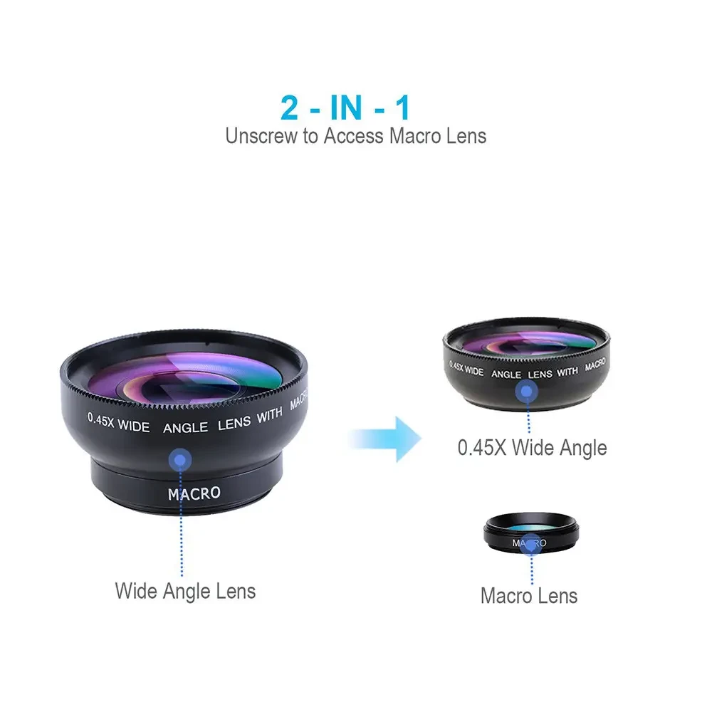 Насадка, объектив, макро линза для телефона 2 в 1 - 0,45X Phone Lens (Широкоугольная + Макро)