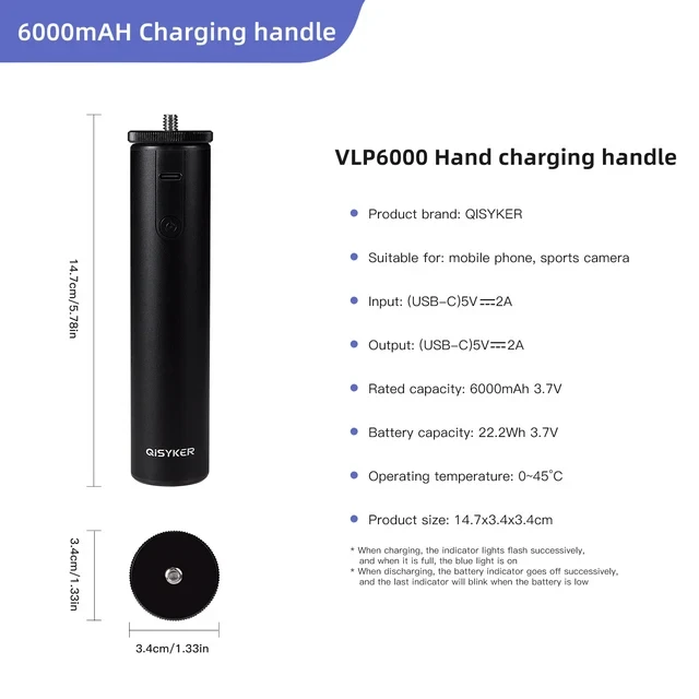 QISYKER VLP6000 — монопод — тримач — стедикам для екшн-камери, телефона з powerbank на 6000 ma