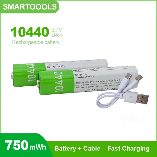 Аккумулятор 10440 (3.7V) с разъемом TYPE-C Smartools 750 mwh (цена за блистер - 2 штуки) + кабель TYPE-C