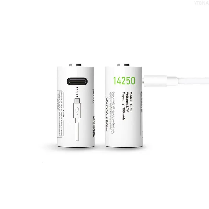 Аккумулятор 14250 (3.7V) с разъемом TYPE-C Smartools 300 mAh (цена за блистер - 2 штуки) + кабель TYPE-C