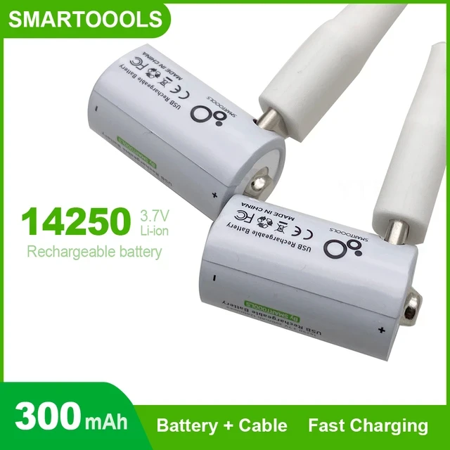 Аккумулятор 14250 (3.7V) с разъемом TYPE-C Smartools 300 mAh (цена за блистер - 2 штуки) + кабель TYPE-C
