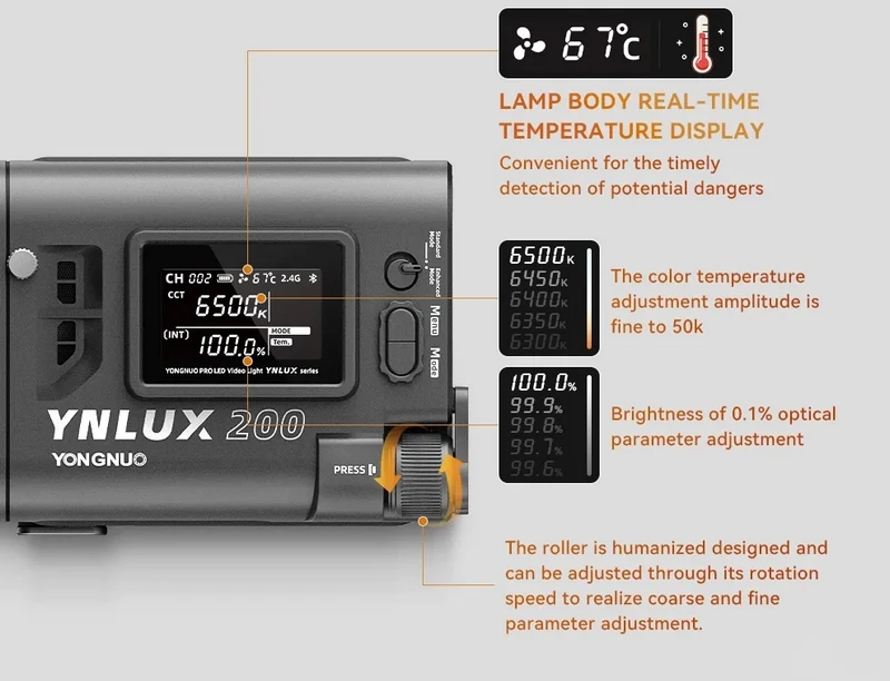 LED свет, осветитель, студийный свет Yongnuo YNLUX200 KIT (2700-5600K) с держателем и кейсом