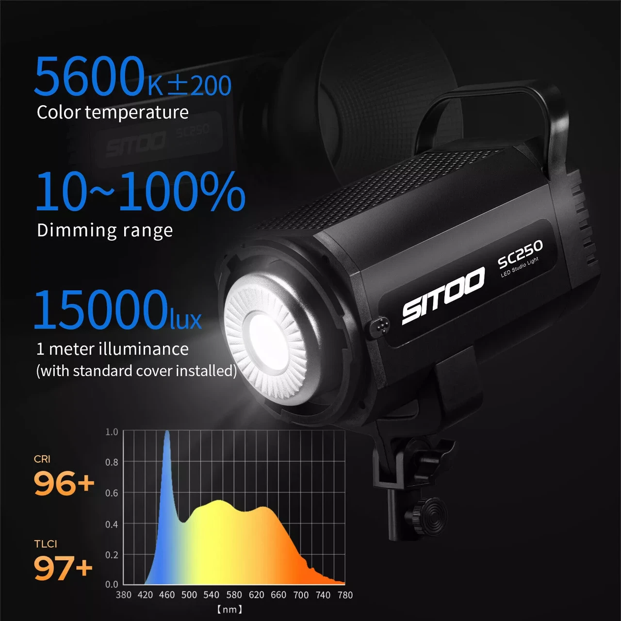 Постоянный студийный LED свет Selens - SITOO - SC-250 (250 Ватт) + усиленная стойка (0,9-2,8 м)