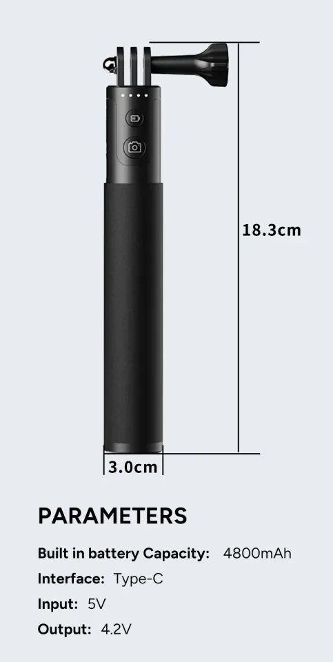 Монопод - держатель - стедикам для экшн камер, телефона с powerbank на 4800 ma от  SJCAM совместим с GoPro