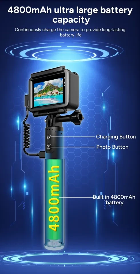 Монопод - держатель - стедикам для экшн камер, телефона с powerbank на 4800 ma от  SJCAM совместим с GoPro