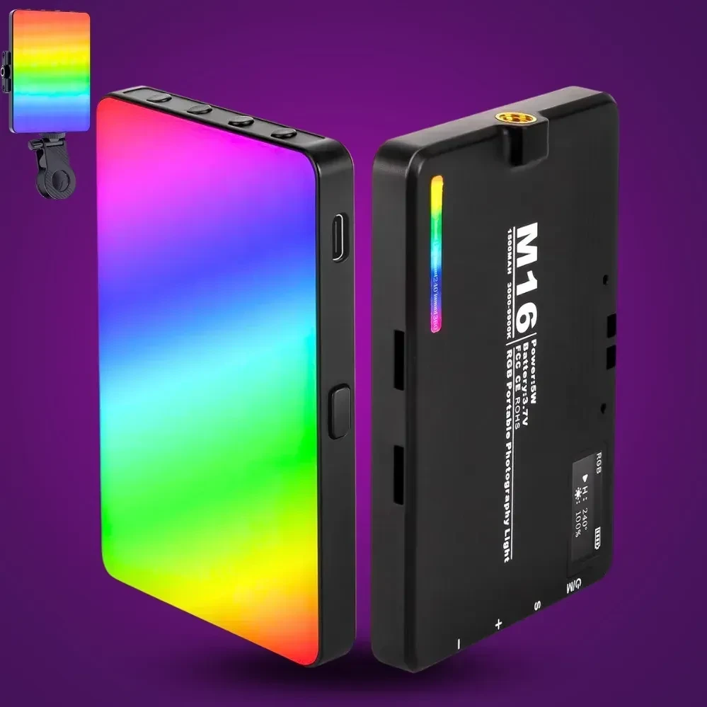 Накамерный свет (mini LED) M16 RGB (цветной) с возможностью крепления на смартфон и встроенный аккумулятором