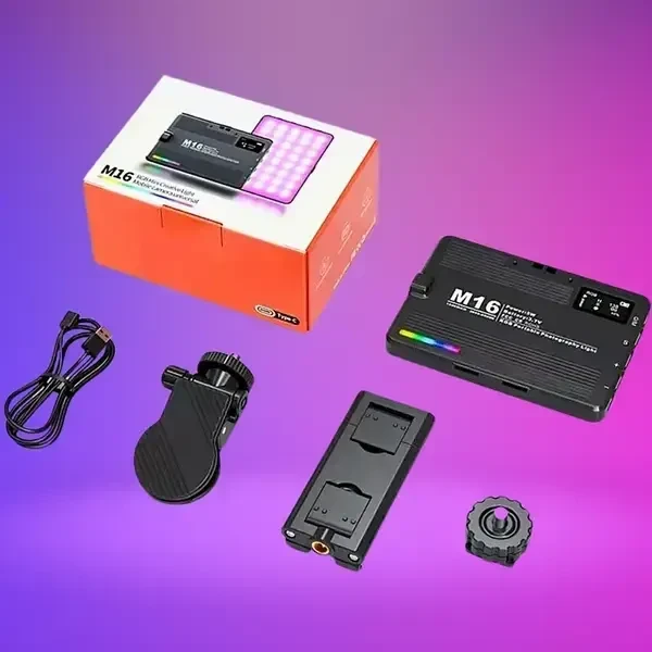 LED свет (mini LED) M16 RGB (цветной) с возможностью крепления на смартфон и встроенный аккумулятором