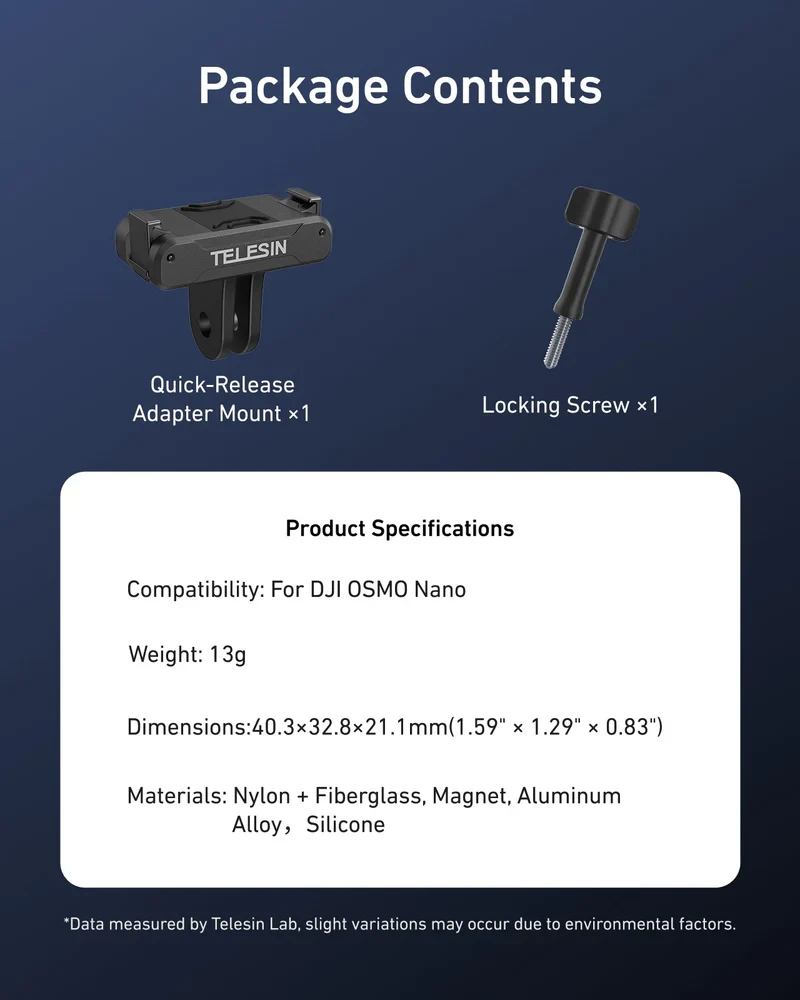 Магнитный адаптер TELESIN с двумя захватами для DJI OSMO Nano, DJI Osmo Action 6 (код № S7-JBK-25-TDJ)