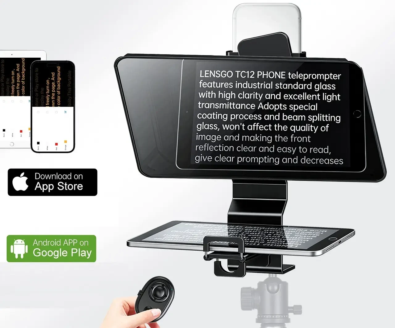 Профессиональный телесуфлер - телепромтер LENSGO TC12P (12.9") - суфлер для для смартфонов и планшетов с Bluetooth-пультом