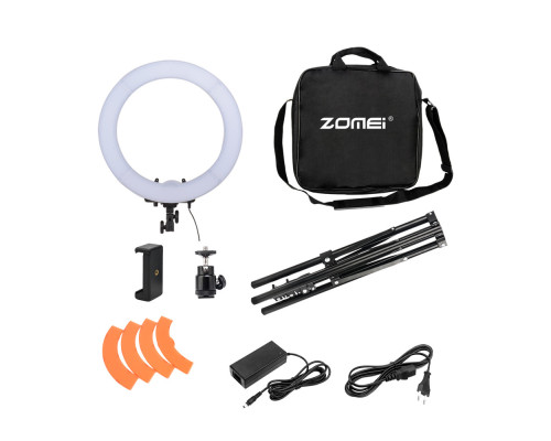 Кільцевий LED освітлювач ZOMEI (18") у комплекті зі стійкою - для портретної, б'юті та селфі зйомки