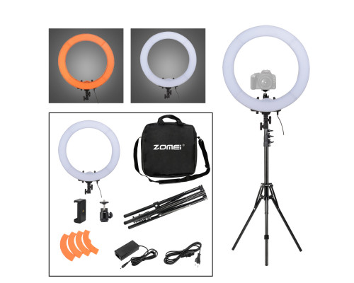 Кільцевий LED освітлювач ZOMEI (18") у комплекті зі стійкою - для портретної, б'юті та селфі зйомки