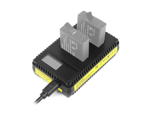 USB зарядне з LCD дисплеєм для 2-х акумуляторів AHDBT-501 та AABAT-001 для GoPro Hero 5, 6, 7 (код XTGP432)