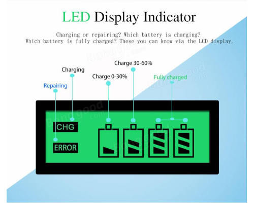 Інтелектуальний зарядний пристрій C907W з LCD дисплеєм для акумуляторів типу AA та AAA