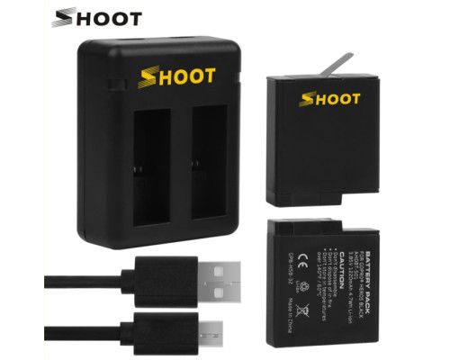 Комплект від SHOOT - 2 шт акумулятори AHDBT-501 (AABAT-001) + зарядне GoPro Hero 5, 6 (код XTGP374)