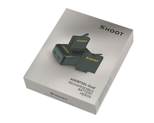 Комплект від SHOOT - 2 шт акумулятори AHDBT-501 (AABAT-001) + зарядне GoPro Hero 5, 6 (код XTGP374)