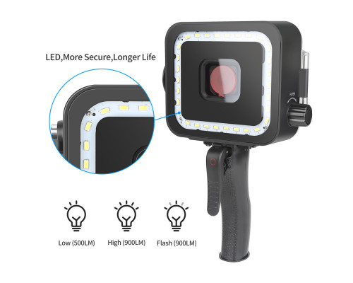 Водонепроницаемый LED свет, вспышка с светофильтром для экшн камер GoPro Hero 5, 6, 7 (код № XTGP540)
