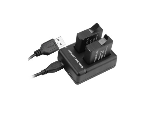 Зарядное устройство для 2-х аккумуляторов GoPro Hero 5, 6, 7, 8 (АКБ AABAT-001, AHDBT-501) с USB (код XTGP346B