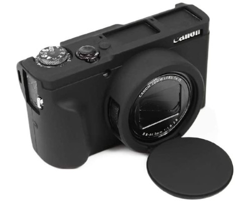Захисний силіконовий чохол із кришкою для фотоапаратів CANON G5X Mark II - чорний