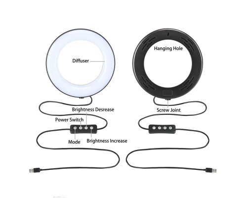 Кільцеве LED світло ZM100 (6" - 16см) з пультом (провідним) та USB для б'юті, селфі та предметної зйомки