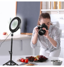 Кільцевий LED освітлювач ZM100 (6" - 16см) з пультом, USB, стійкою 55 см та шарніром для предметної зйомки