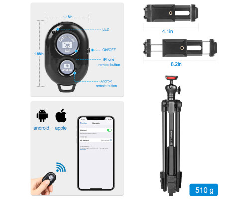 Штатив фірми ZOMEI для фотоапаратів, камер, телефонів - T50 + кріплення та Bluetooth пульт для телефону