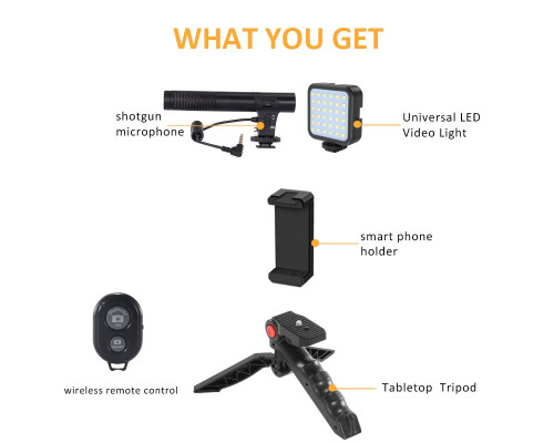Набір для блогінгу Bakeey Vlogging KIT (KIT-01LM) (штатив+кріплення для телефону+мікрофон+LED світло+пульт)