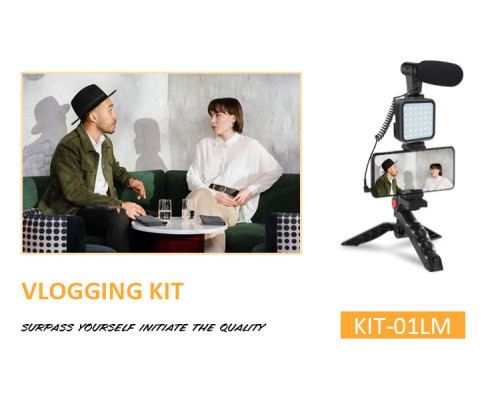 Набір для блогінгу Bakeey Vlogging KIT (KIT-01LM) (штатив+кріплення для телефону+мікрофон+LED світло+пульт)