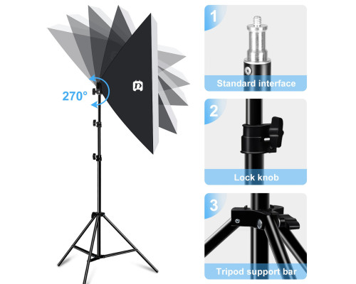 Комплект Puluz PKT3134EU (2 x софтбокси - 50 x 70 см, 2 x стійки, 8 LED лампи - 20 Ватт)
