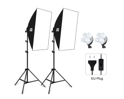 Комплект Puluz PKT3134EU (2 x софтбокси - 50 x 70 см, 2 x стійки, 8 LED лампи - 20 Ватт)