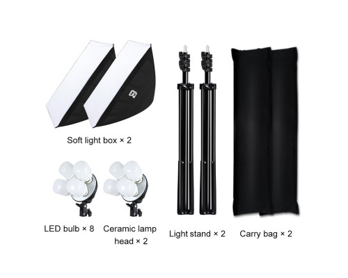 Комплект Puluz PKT3134EU (2 x софтбокси - 50 x 70 см, 2 x стійки, 8 LED лампи - 20 Ватт)