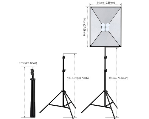 Комплект Puluz PKT3134EU (2 x софтбокси - 50 x 70 см, 2 x стійки, 8 LED лампи - 20 Ватт)