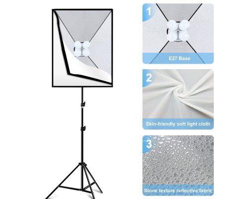 Комплект Puluz PKT3134EU (2 x софтбокси - 50 x 70 см, 2 x стійки, 8 LED лампи - 20 Ватт)