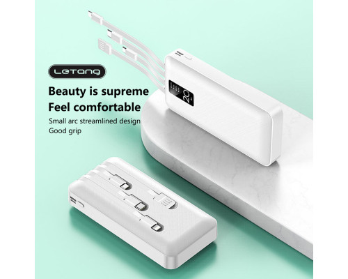 Повер банк (powerbank) Letang LT-S160 — 20000 ma, 2,1 A з вбудованими кабелями Micro-USB, Type C, USB-A X 2