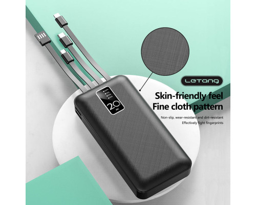 Повер банк (powerbank) Letang LT-S160 — 20000 ma, 2,1 A з вбудованими кабелями Micro-USB, Type C, USB-A X 2