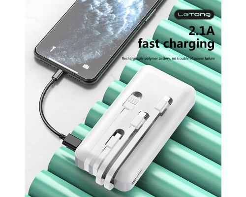 Повер банк (powerbank) Letang LT-S160 — 20000 ma, 2,1 A з вбудованими кабелями Micro-USB, Type C, USB-A X 2