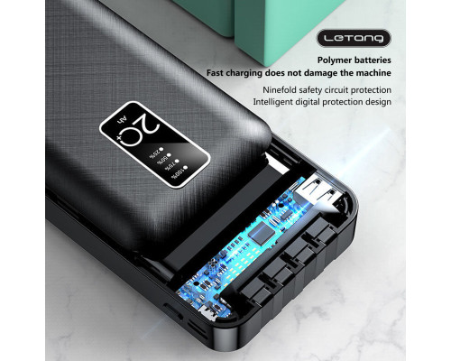 Повер банк (powerbank) Letang LT-S160 — 20000 ma, 2,1 A з вбудованими кабелями Micro-USB, Type C, USB-A X 2