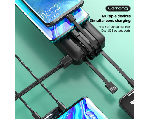 Повер банк (powerbank) Letang LT-S160 — 20000 ma, 2,1 A з вбудованими кабелями Micro-USB, Type C, USB-A X 2