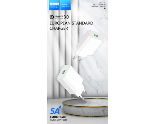 Сетевой адаптер Letang CT-47 - 1 х USB (Charge QС3.0 5V- 3A, 9V - 2A, 12V - 1.5A)