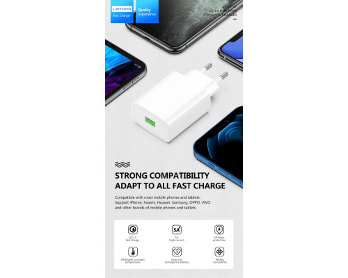 Сетевой адаптер Letang CT-47 - 1 х USB (Charge QС3.0 5V- 3A, 9V - 2A, 12V - 1.5A)