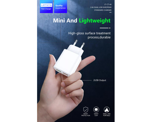 Мережевий адаптер Letang CT-44 - 2 х USB (5V-2.4A) -
