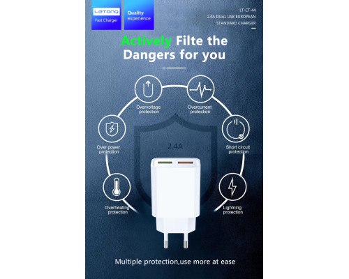 Мережевий адаптер Letang CT-44 - 2 х USB (5V-2.4A) -