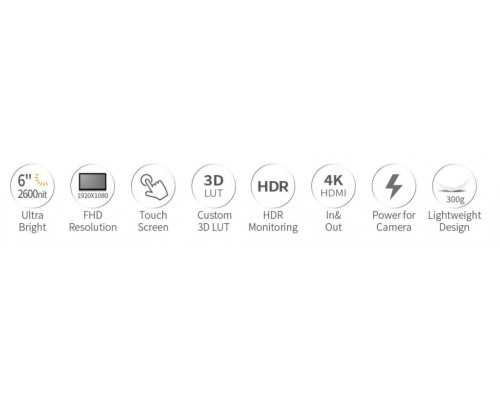 Накамерний монітор, дисплей FeelWorld LUT6S 6" дюймів (HDMI/SDI 2600nits HDR/3D LUT 4K)
