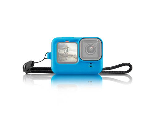 Силіконовий чохол, футляр з кришкою на об'єктив Puluz PU518B для екшен камер GoPro Hero 9, 10 - синій