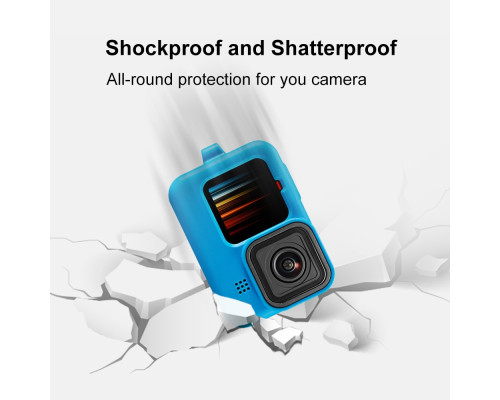 Силіконовий чохол, футляр з кришкою на об'єктив Puluz PU518B для екшен камер GoPro Hero 9, 10 - синій
