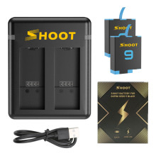 Комплект від SHOOT - 2 шт акумулятори AHDBT-901 (ADBAT-001) 1800 ma + зарядне GoPro Hero 9, 10 (код XTGP565)