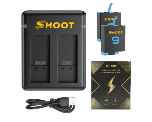 Комплект від SHOOT - 2 шт акумулятори AHDBT-901 (ADBAT-001) 1800 ma + зарядне GoPro Hero 9, 10 (код XTGP565)