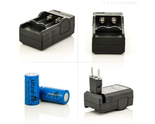 Комплект: 2 шт - акумулятори CR123A, CR123, LR123A, 16340 Ultrafire 1200 mAh + зарядне до них
