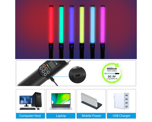 LED — освітлювач, відеосвітло, жзл RGB — Puluz PU4134 50 см (122 діоди) з вбудованим АКБ (2200 ма)